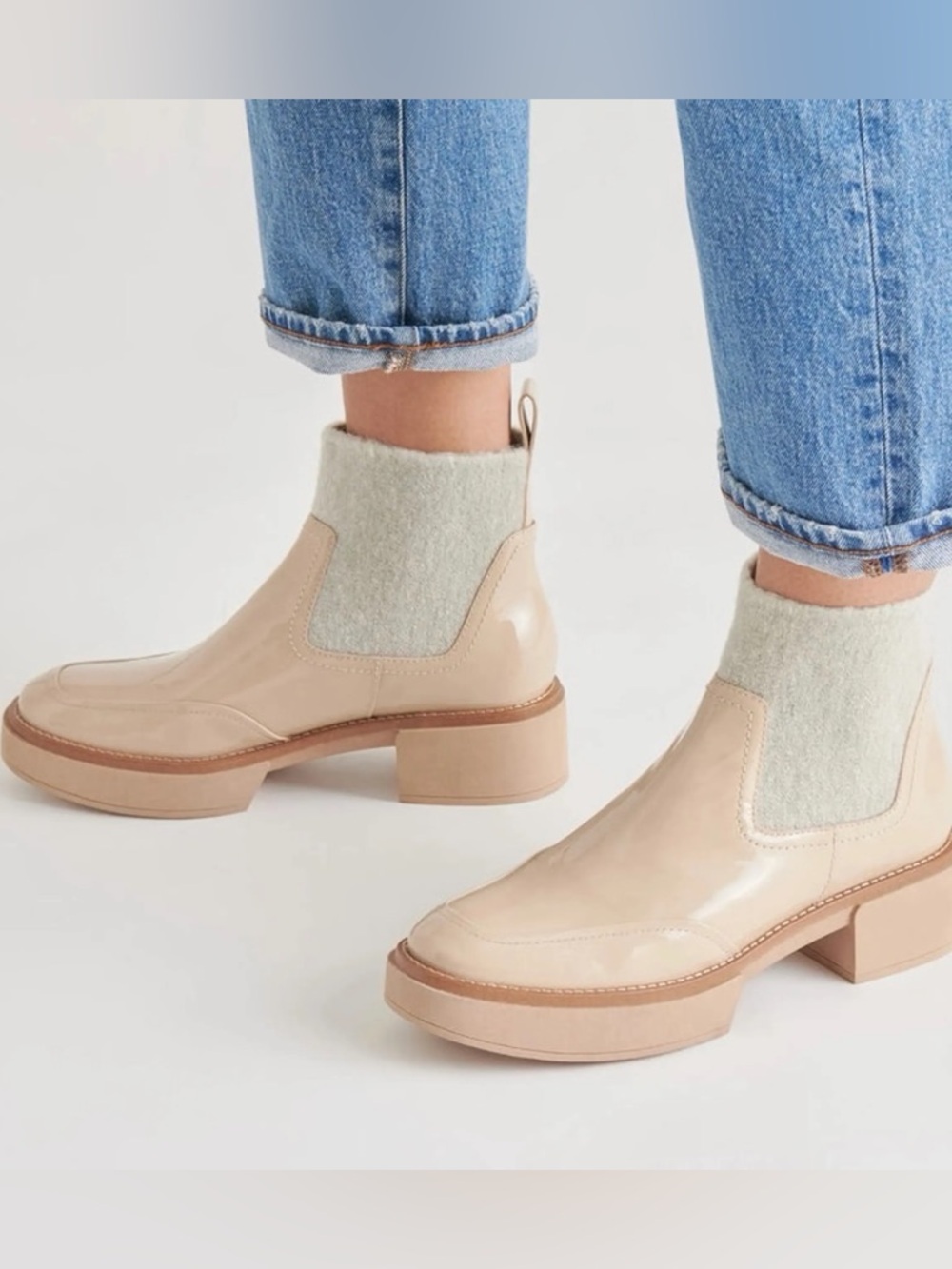 Dolce Vita Saline H2O waterproof platform booties Dune Crinkle Patent